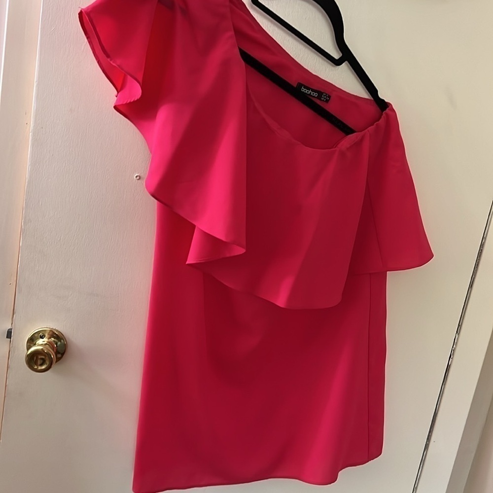 Hot pink one shoulder mini dress 6 - Picture 3 of 3